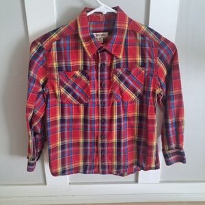 Cherokee Boys Plaid Button-Up Shirt Red Blue Yellow Size 6/7